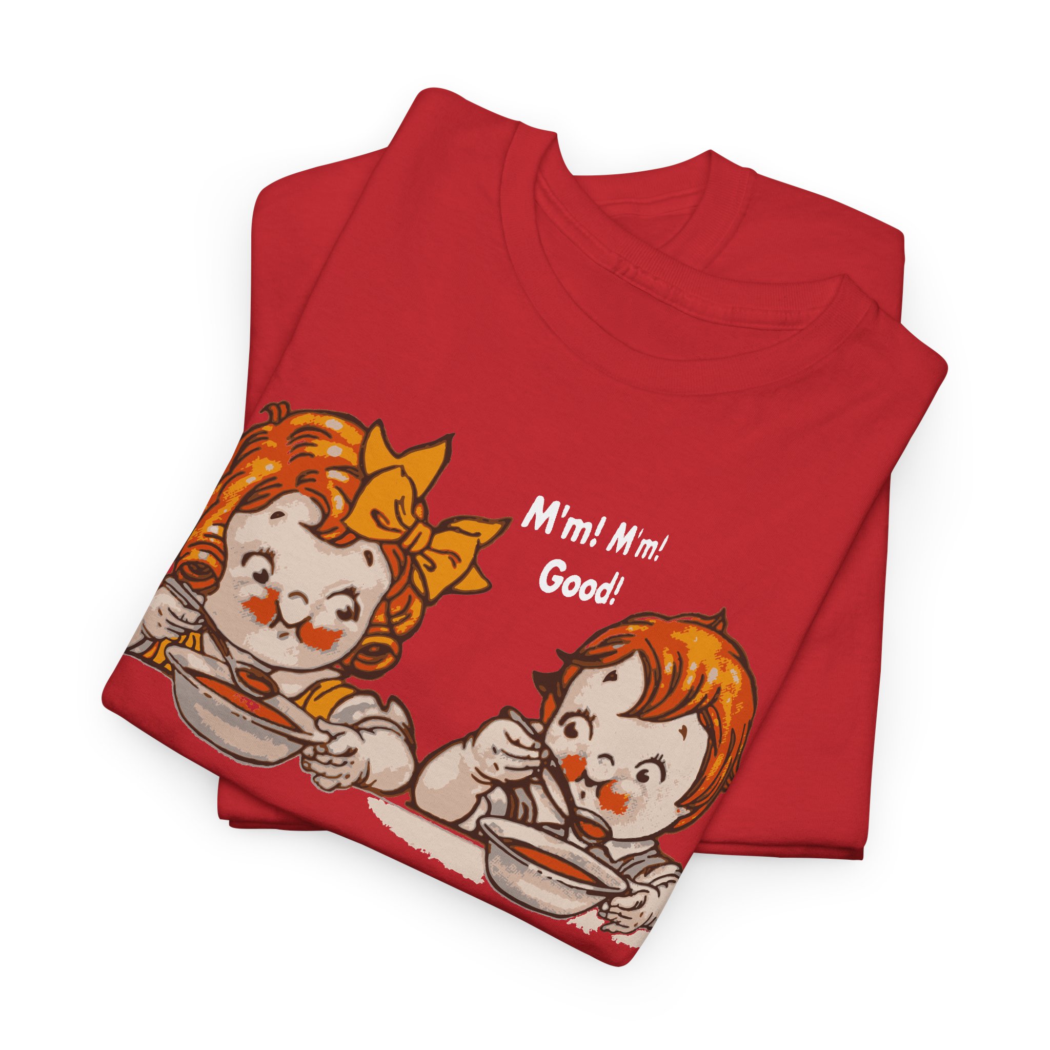 Retro Style Campbell's Soup Cute Kids Eating T-Shirt | S-5XL | DTG Print - Image 2