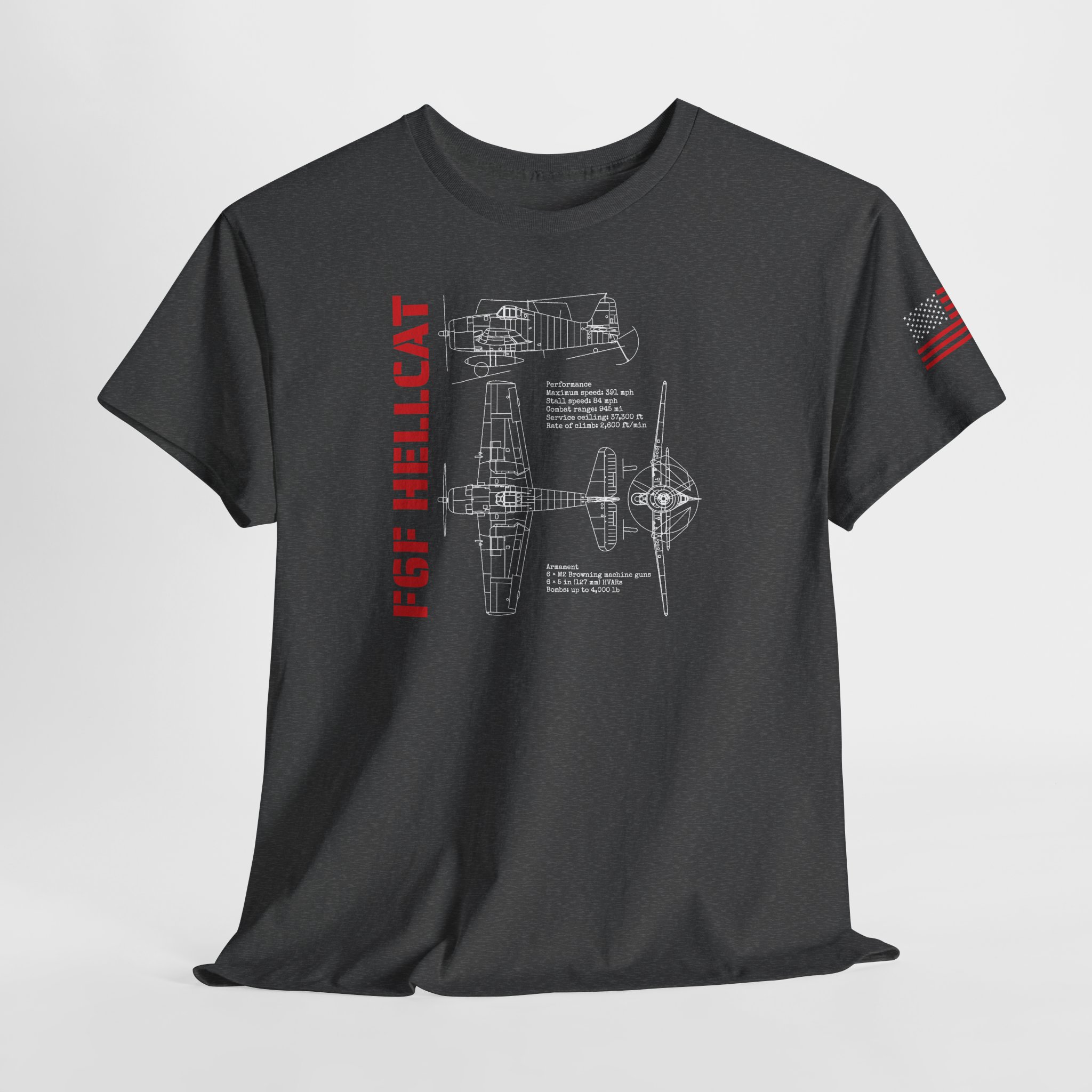 WWII Fighter F6F Hellcat Tee | Blueprint & Facts | Patriotic USA | Gildan 5000 - Image 7