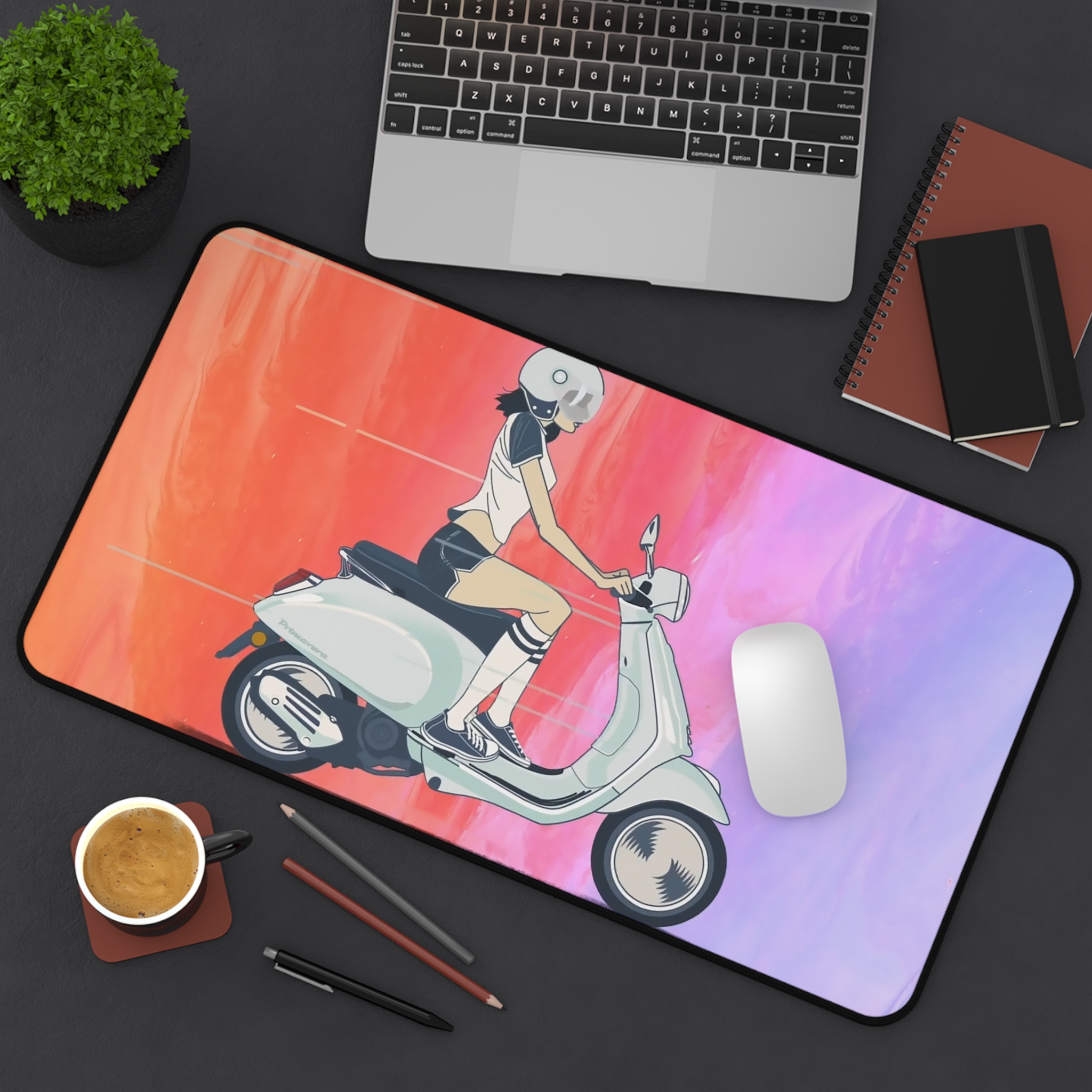 Vespa Scooter Retro Girl Anime Desk Mat - view 12