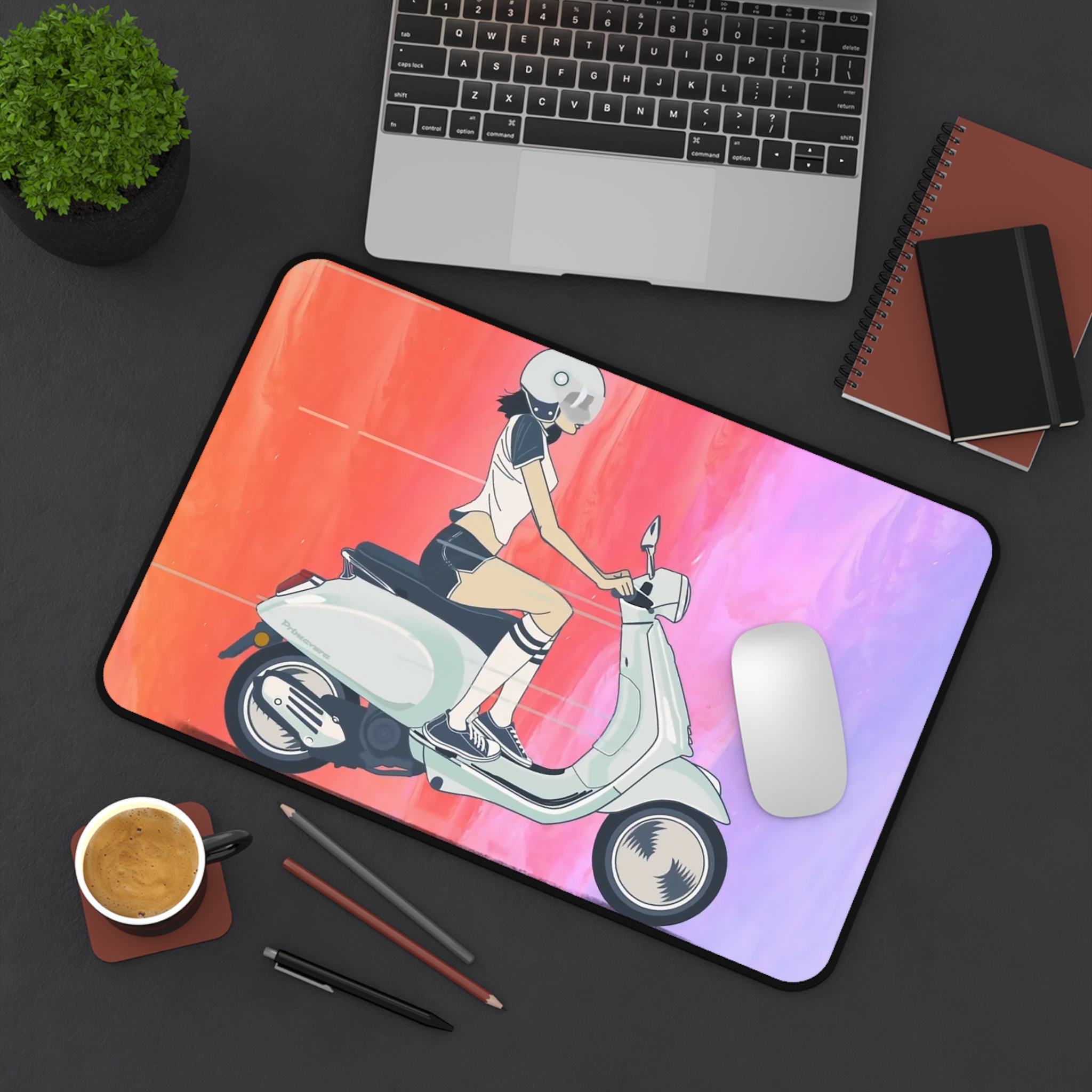 Vespa Scooter Retro Girl Anime Desk Mat - view 8