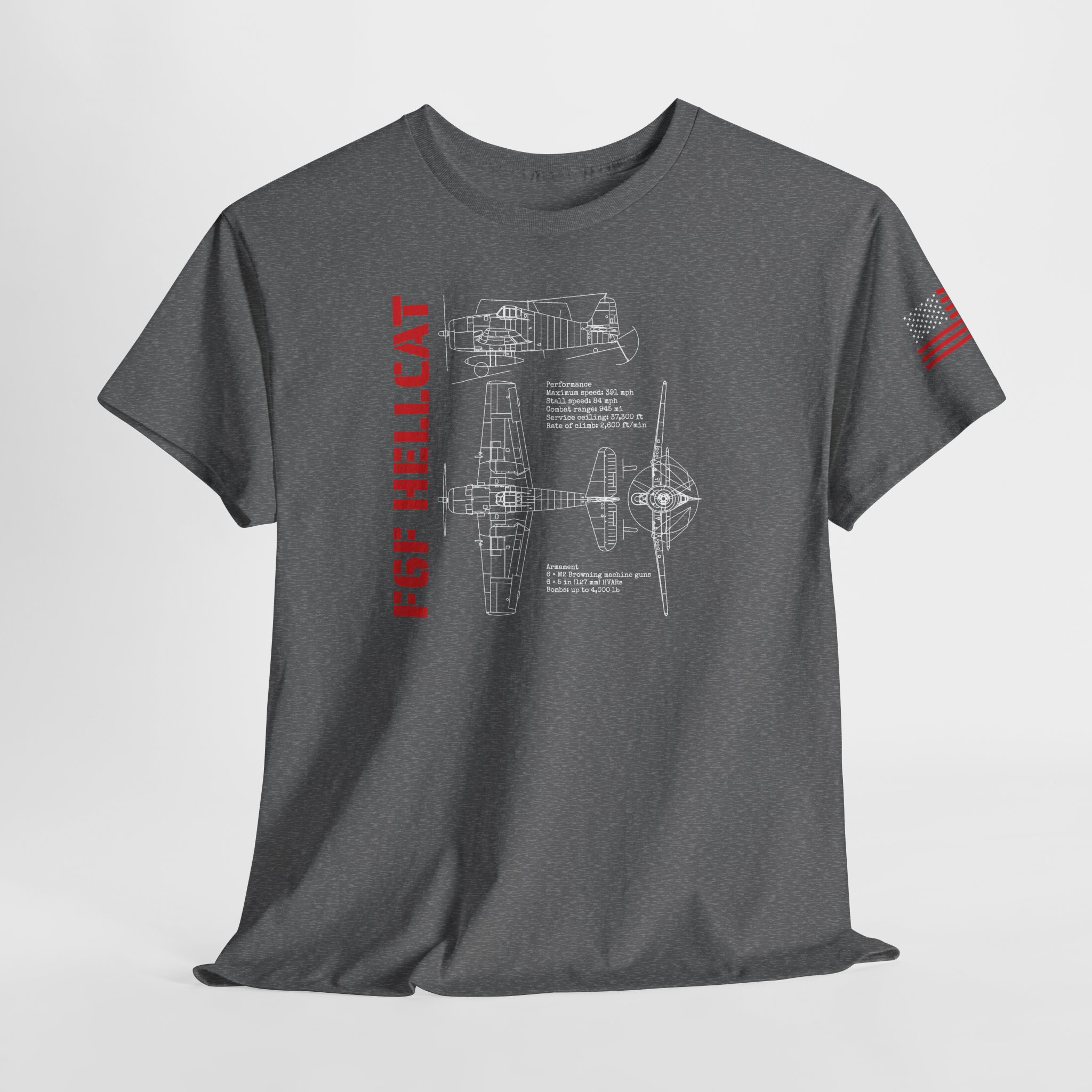 WWII Fighter F6F Hellcat Tee | Blueprint & Facts | Patriotic USA | Gildan 5000