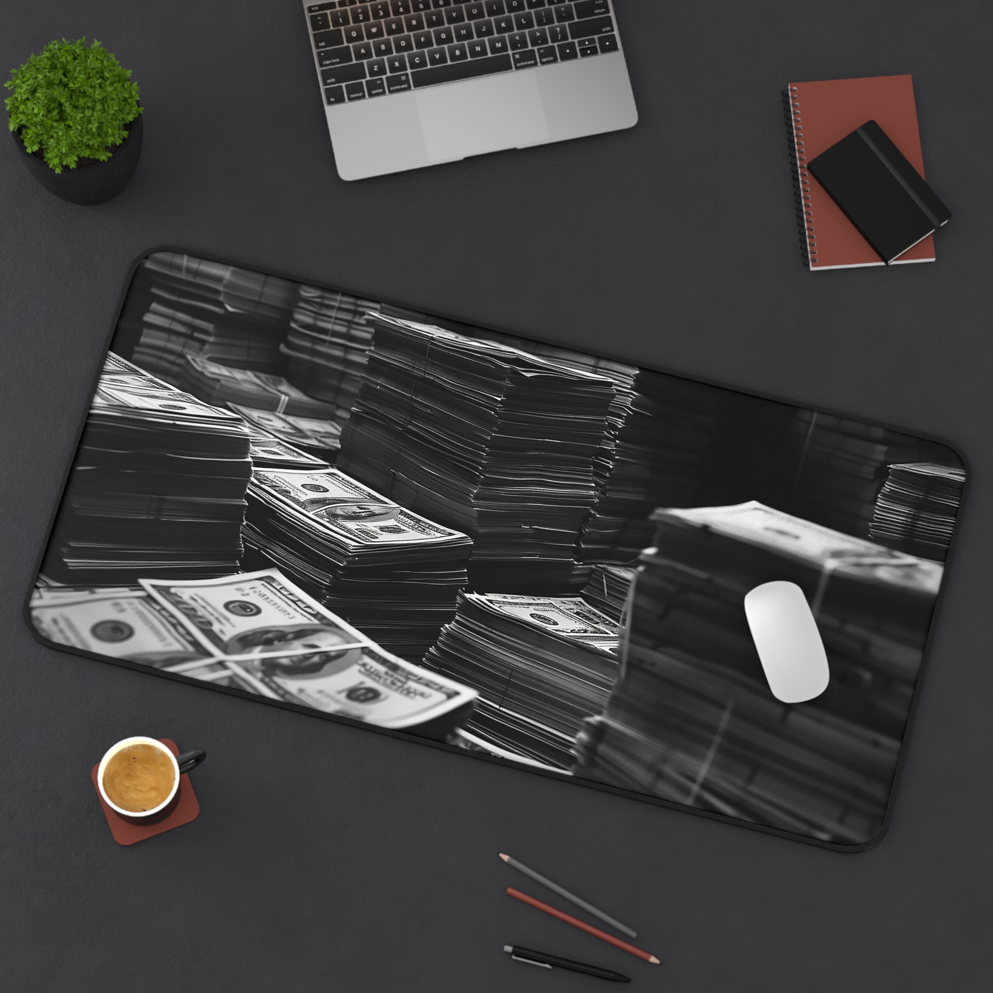 Cash Money Green Benjamins Piled High | Premium Stitched Edges Desk Mat