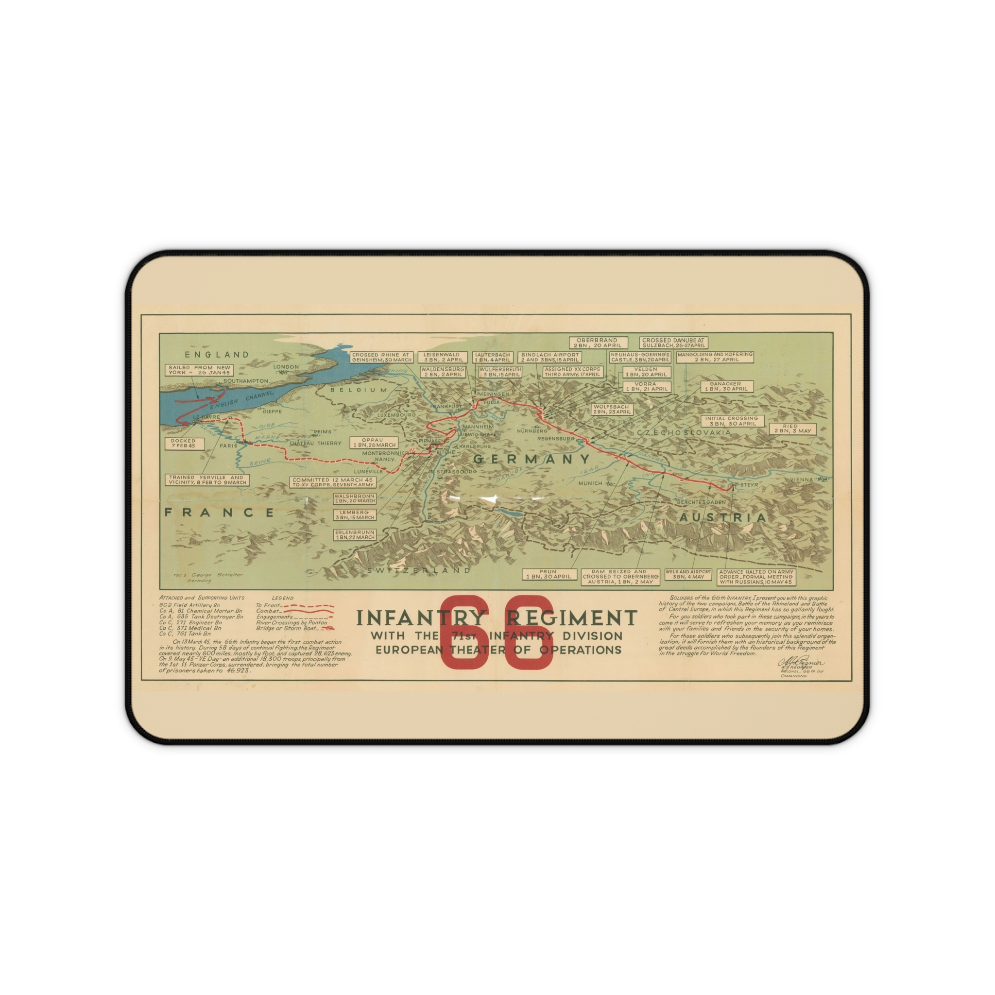 66th Infantry Regiment WWII Europe Map Desk Mat - view 6