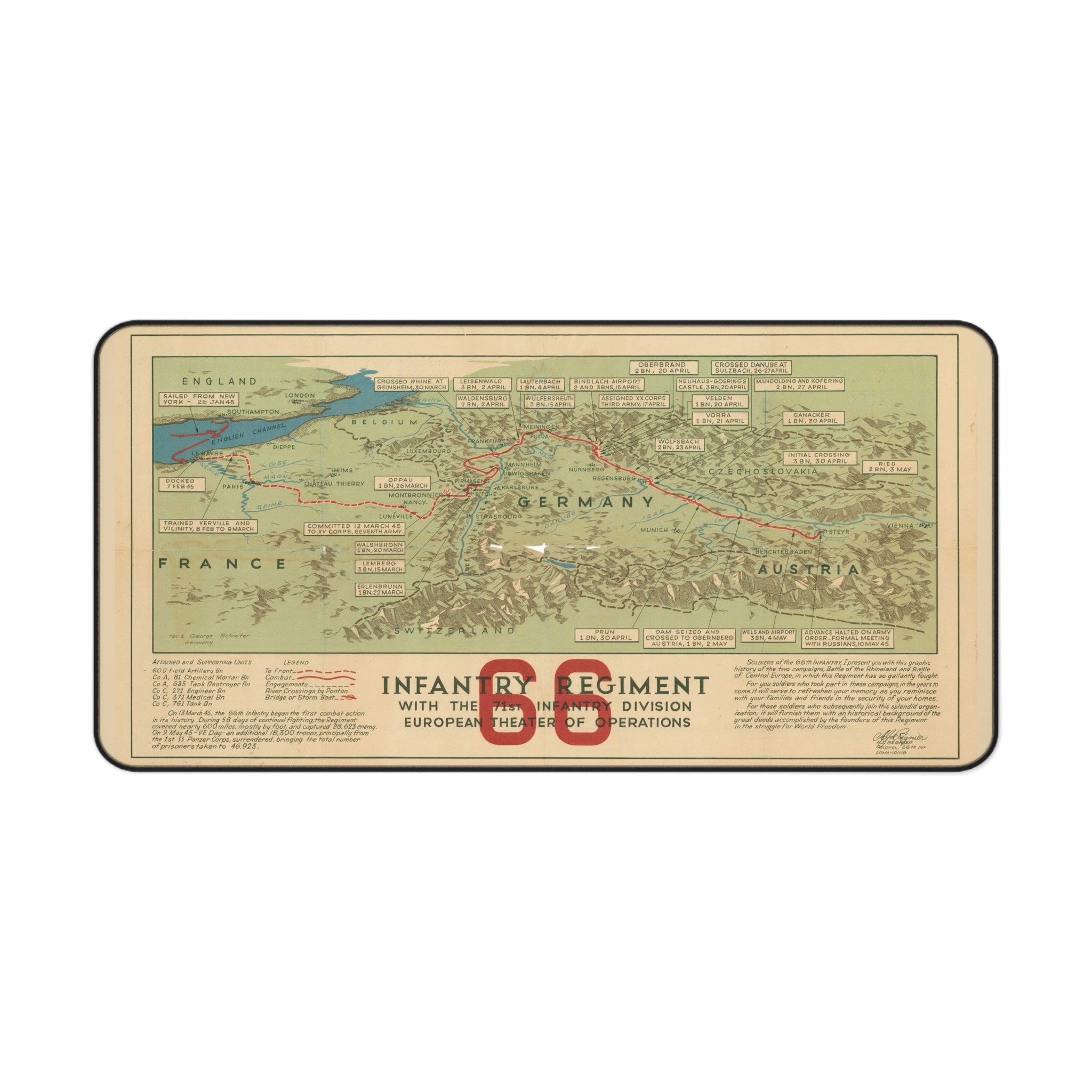 66th Infantry Regiment WWII Europe Map Desk Mat - view 2