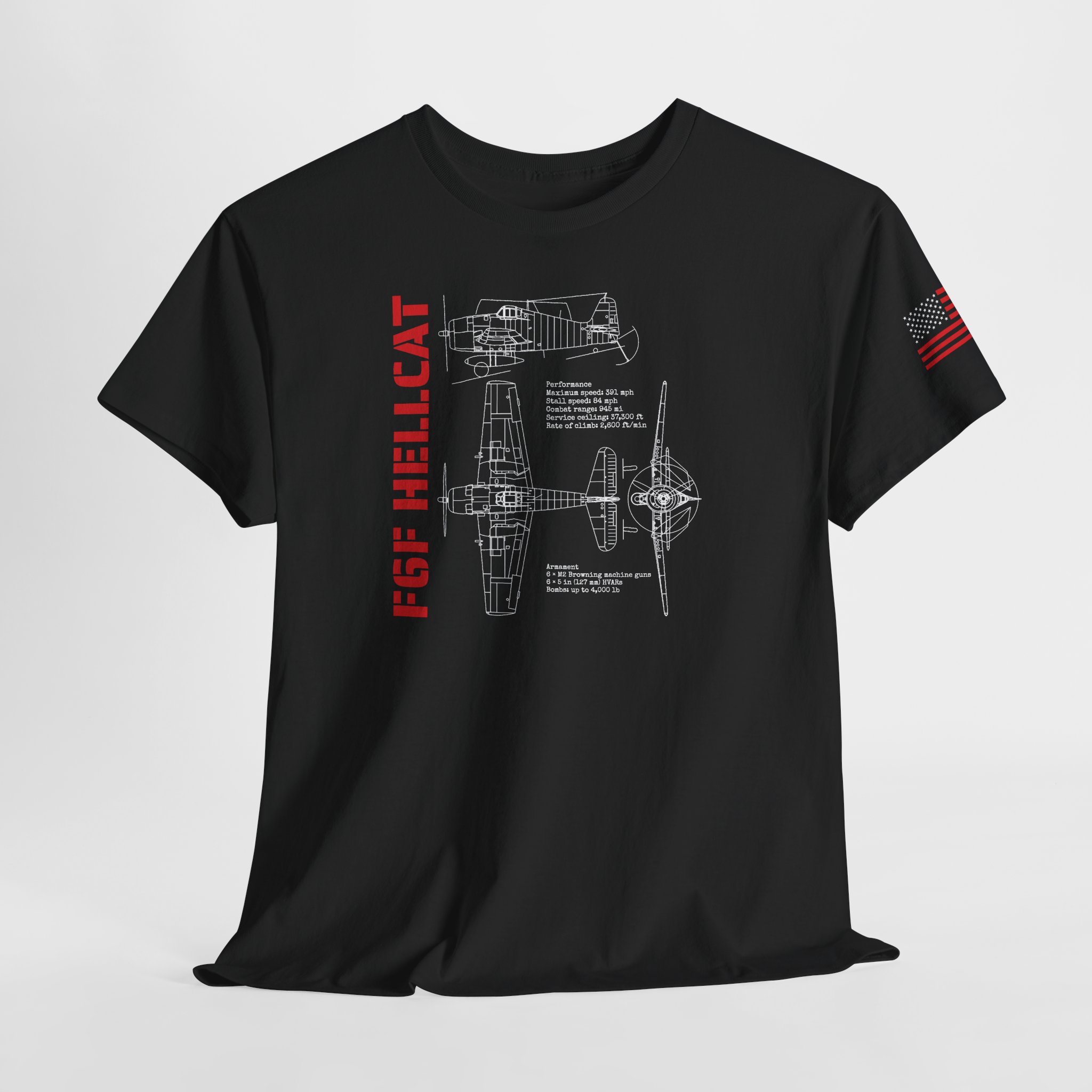 WWII Fighter F6F Hellcat Tee | Blueprint & Facts | Patriotic USA | Gildan 5000 - Image 4