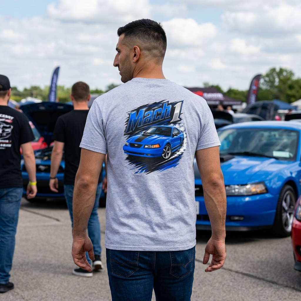 2003-2004 Mustang Mach 1 Azure Blue Muscle Car T-Shirt Car Show Tee S-5XL
