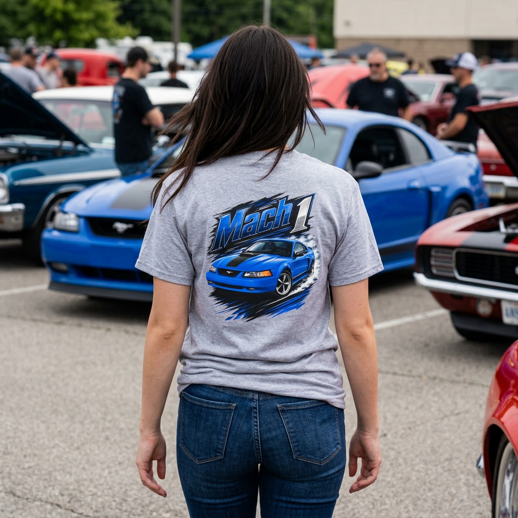 2003-2004 Mustang Mach 1 Azure Blue Muscle Car T-Shirt Car Show Tee S-5XL - Image 2