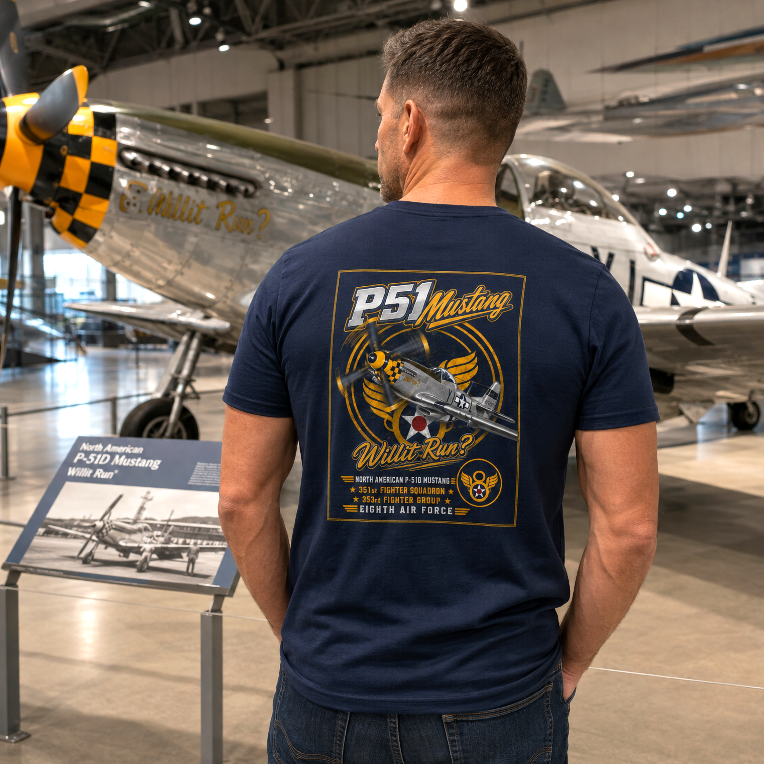 P51 Mustang Willit Run WWII Fighter T-Shirt Air Force Aviation History Tee S-5XL