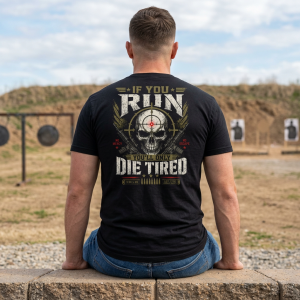 If You Run You’ll Only Die Tired Skull Military Patriotic Gun Rights T-Shirt