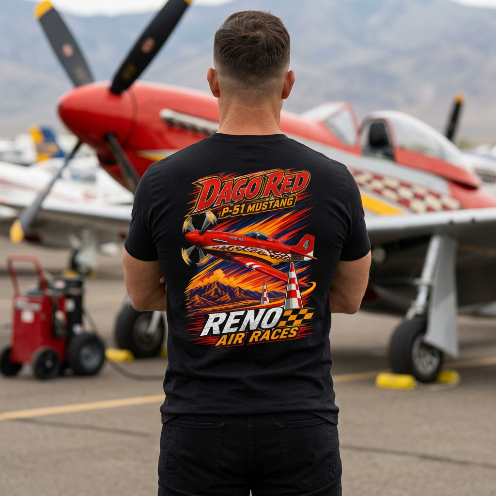 Dago Red P51 Mustang | Reno Air Racing Aviation Lover | T-Shirt Tee S-5XL