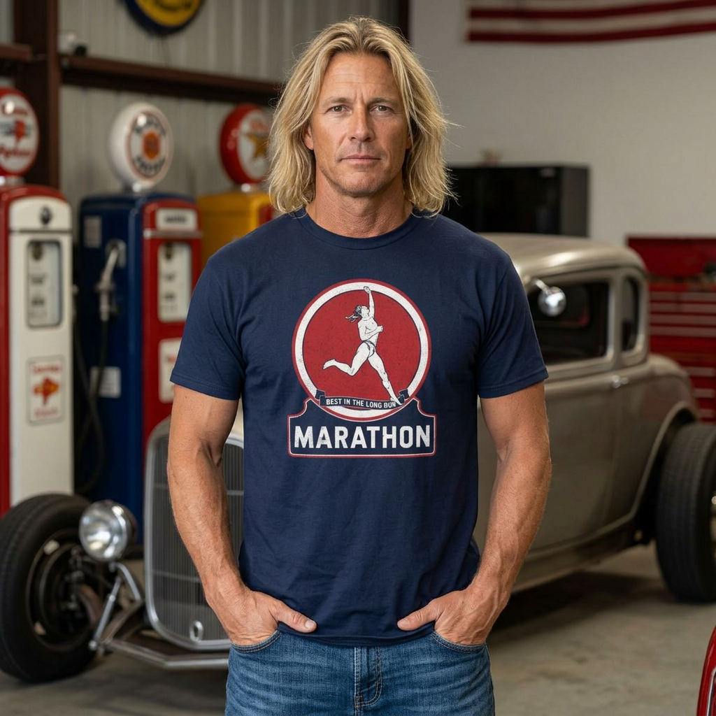 Marathon Gas Station Retro T-Shirt Vintage Oil Sign Graphic Tee S-5XL