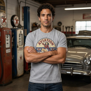 Vintage Style Aviation Oil Gasoline T-Shirt Retro Garage Mechanic Tee S-5XL