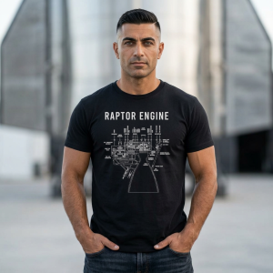 SpaceX Raptor Engine Inspired T-Shirt | Rocket Blueprint Tee S-5XL
