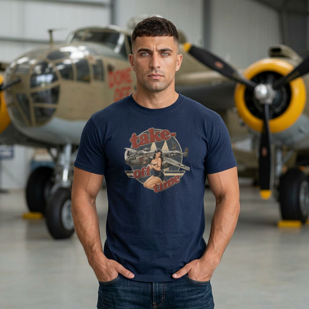 B-25 Take-Off-Time WWII Art History Military Aviation Gift Tee 11 Colors