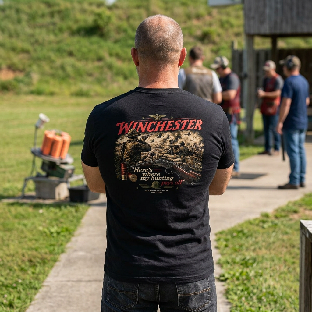 Vintage Style Winchester WWII Ad – American Patriotic History Firearm T-Shirt