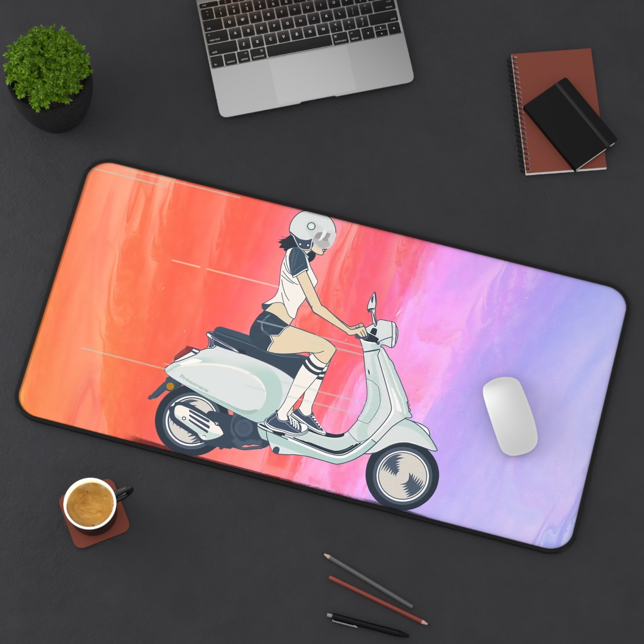 Vespa Scooter Retro Girl Anime Desk Mat | Gaming Mouse Pad 3 Sizes Gift