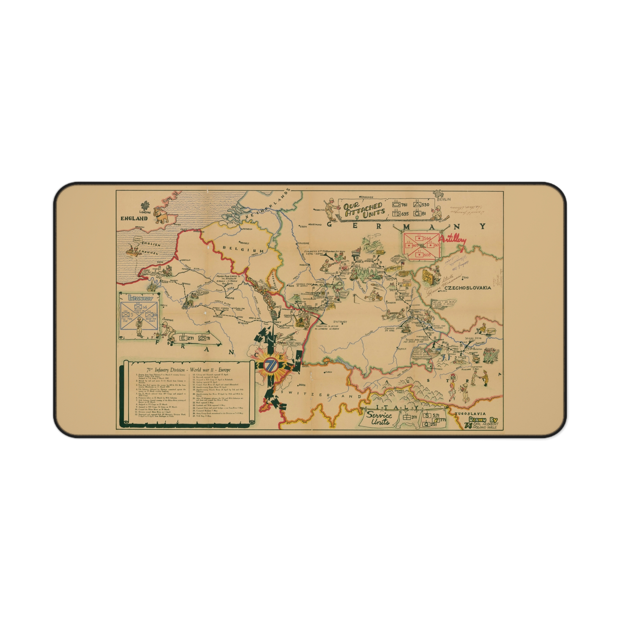 71st Infantry Division WWII Europe Map Desk Mat - view 7