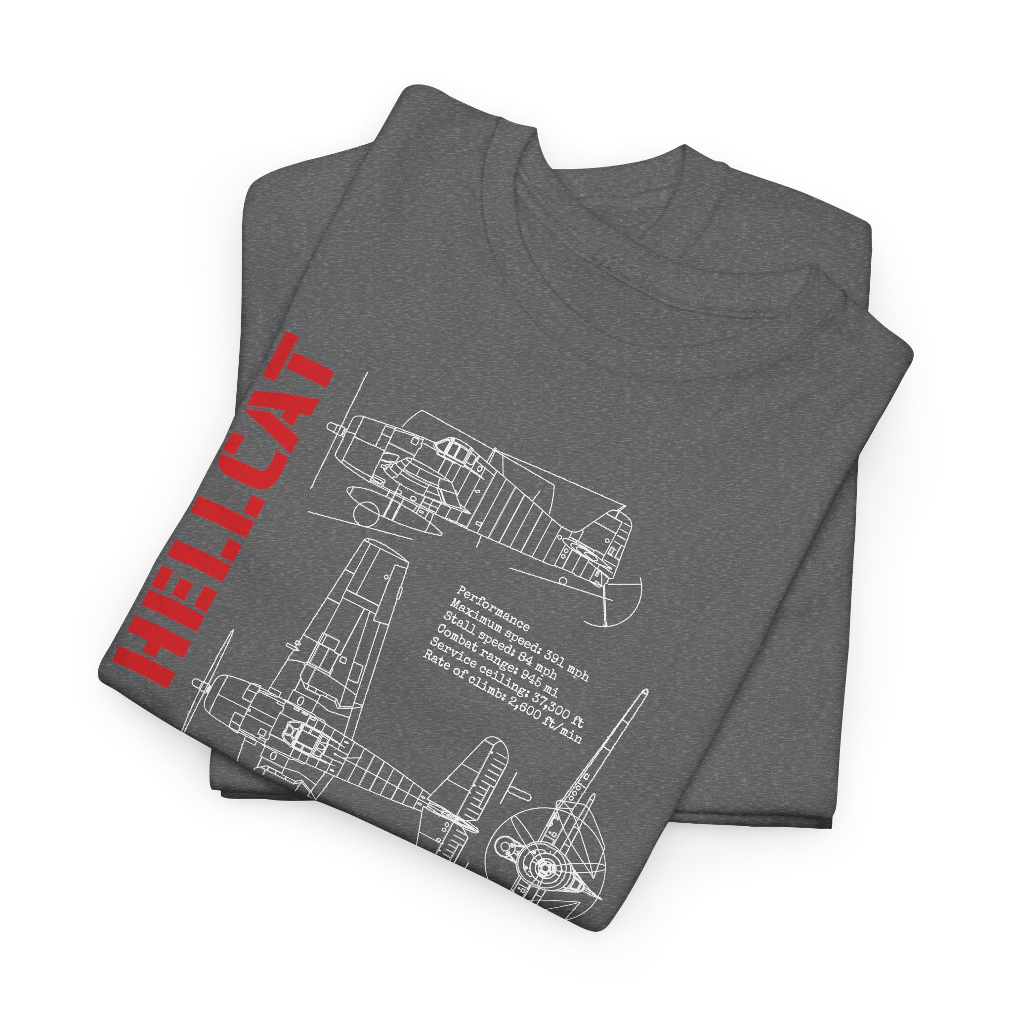 WWII Fighter F6F Hellcat Tee | Blueprint & Facts | Patriotic USA | Gildan 5000 - Image 2