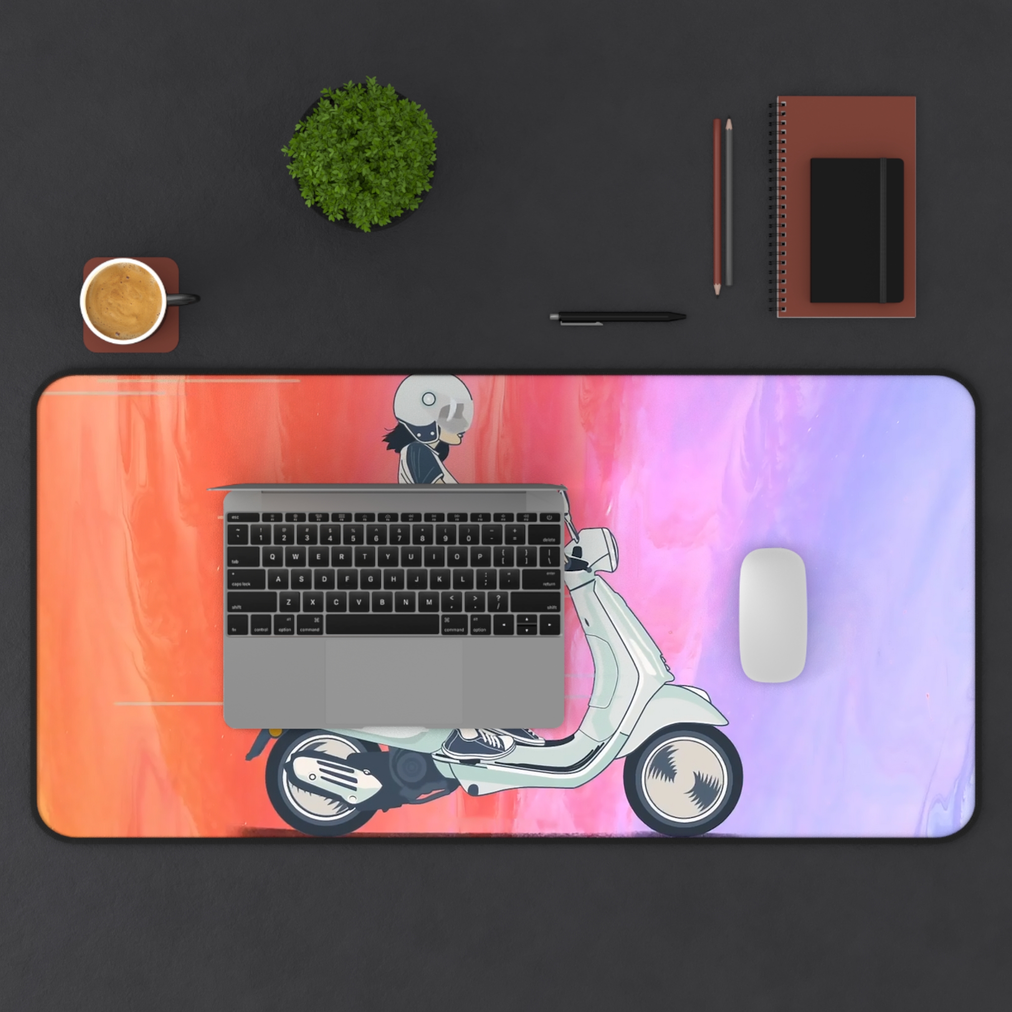 Vespa Scooter Retro Girl Anime Desk Mat - view 4