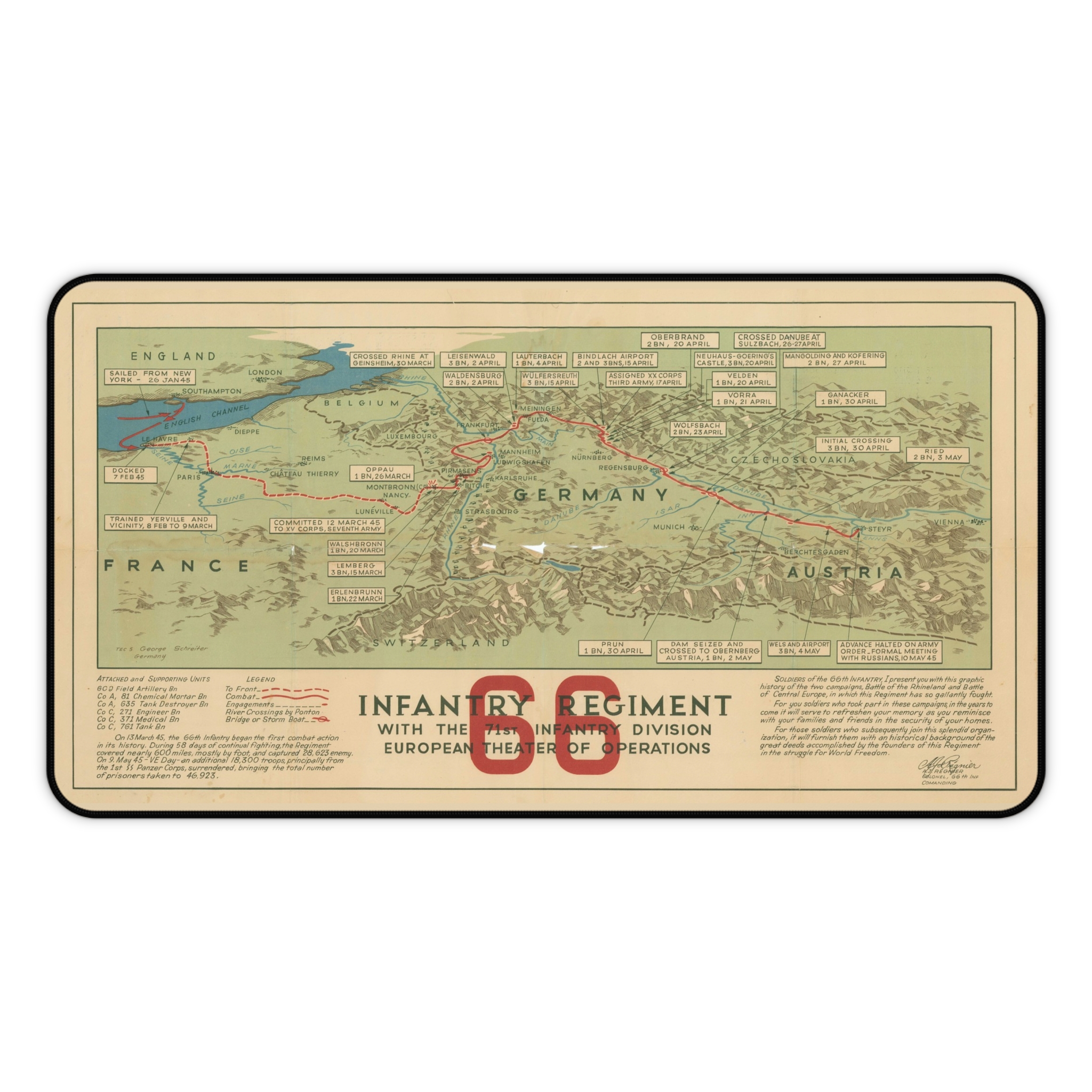66th Infantry Regiment WWII Europe Map Desk Mat - view 11