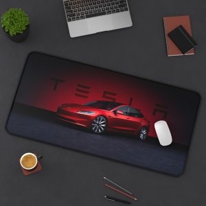 Tesla Model 3 in Ultra Red Desk Mat | Mouse Pad | 3 Sizes | Durable & Stylish