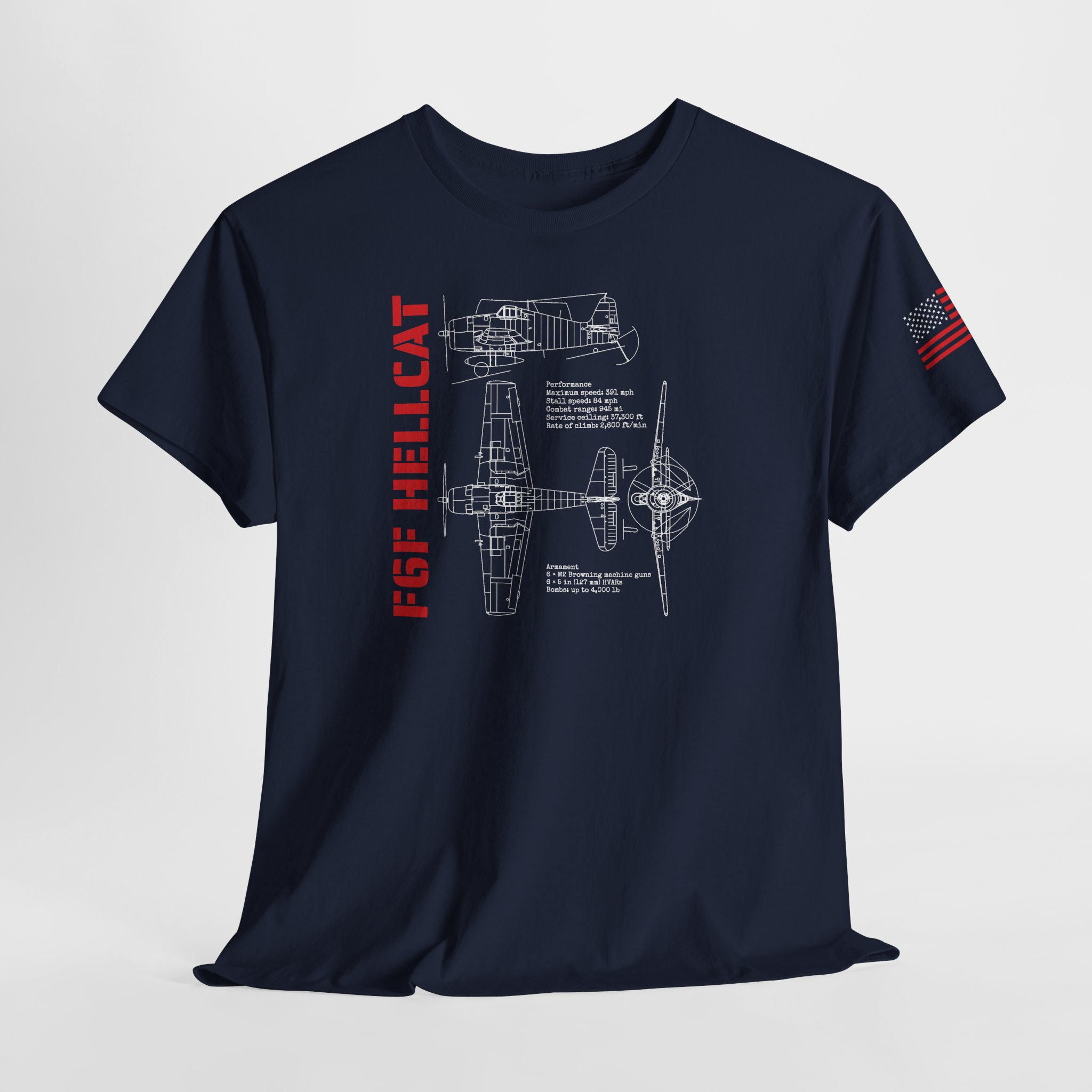 WWII Fighter F6F Hellcat Tee | Blueprint & Facts | Patriotic USA | Gildan 5000 - Image 10