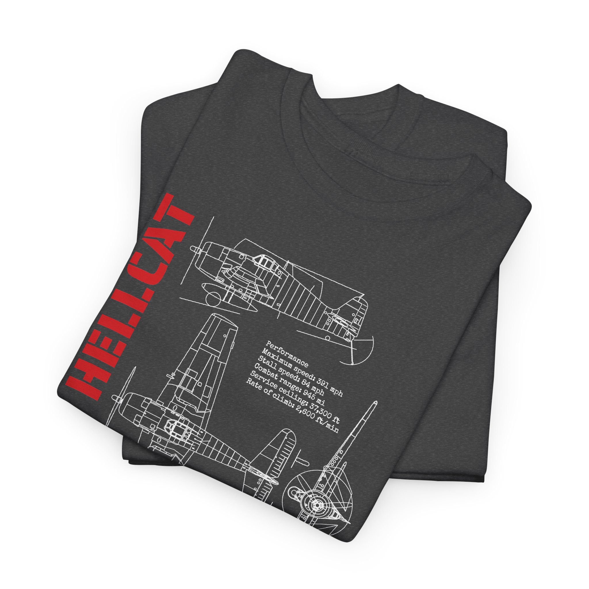 WWII Fighter F6F Hellcat Tee | Blueprint & Facts | Patriotic USA | Gildan 5000 - Image 8