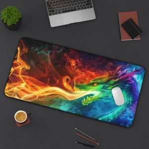 Dragon Blowing Fire | Colorful Fantasy Art | Premium Stitched Edges Desk Mat