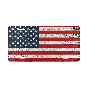 USA Flag Distressed – Patriotic Military American – Vanity Plate 100% Aluminum