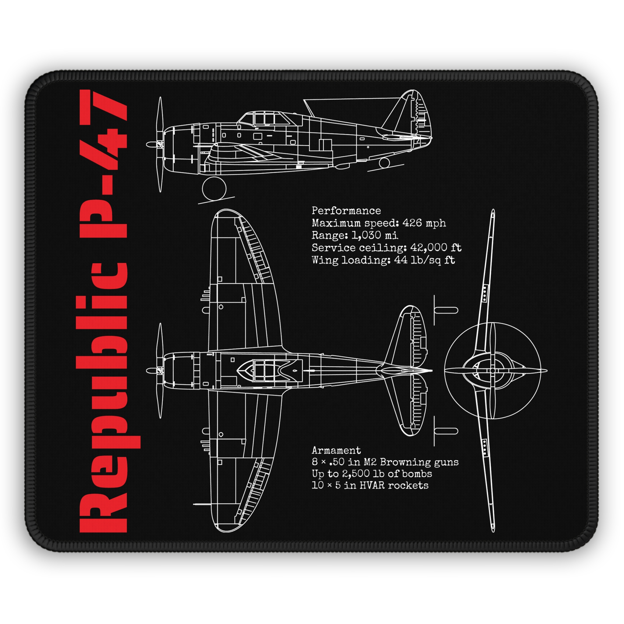 WWII Fighter Republic P-47 – World War 2 History Patriotic – Premium Mouse Pad