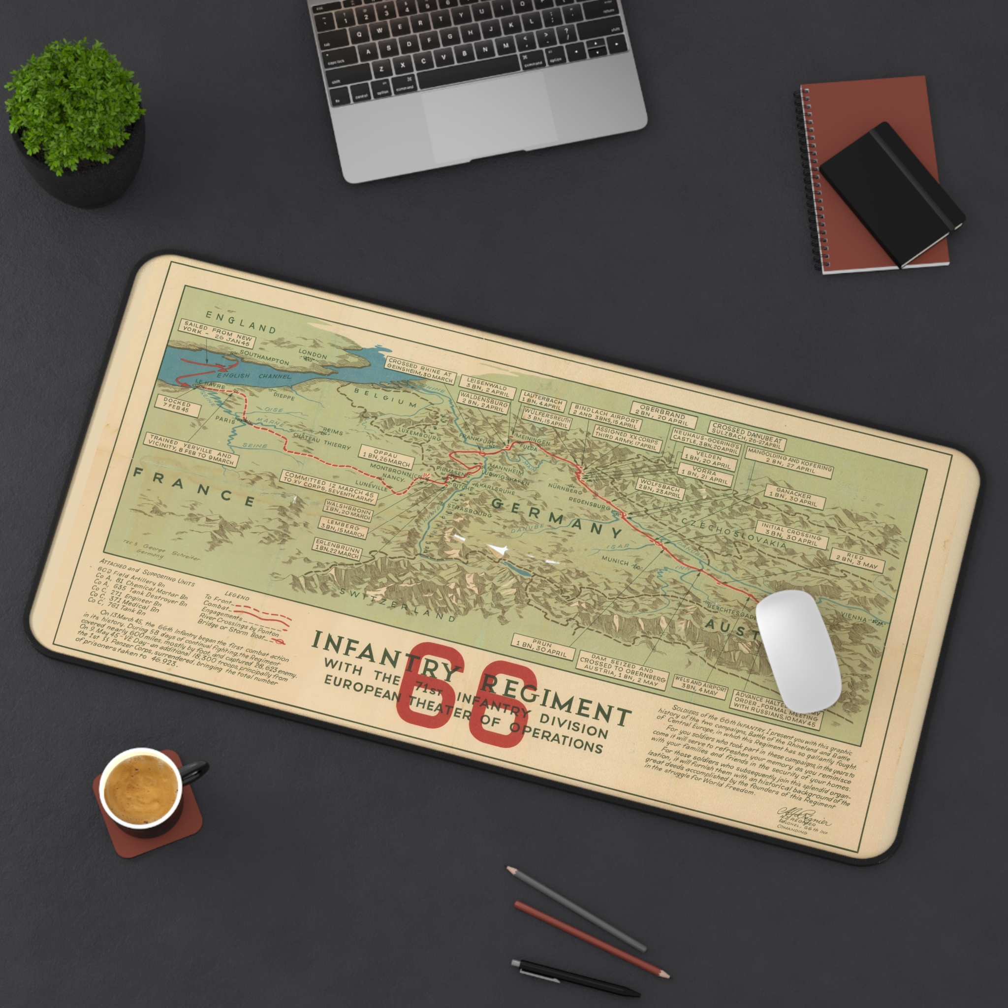 66th Infantry Regiment WWII Europe Map Desk Mat | Military Gift