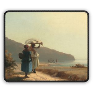 Art Lovers Mouse Pad – Camille Pissarro Two Women Chatting by the Sea, 9×7″