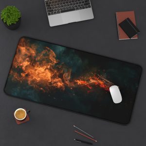 Dragon Flying Through Fire | Vivid Fantasy Art | Premium Stitched Edges Desk Mat