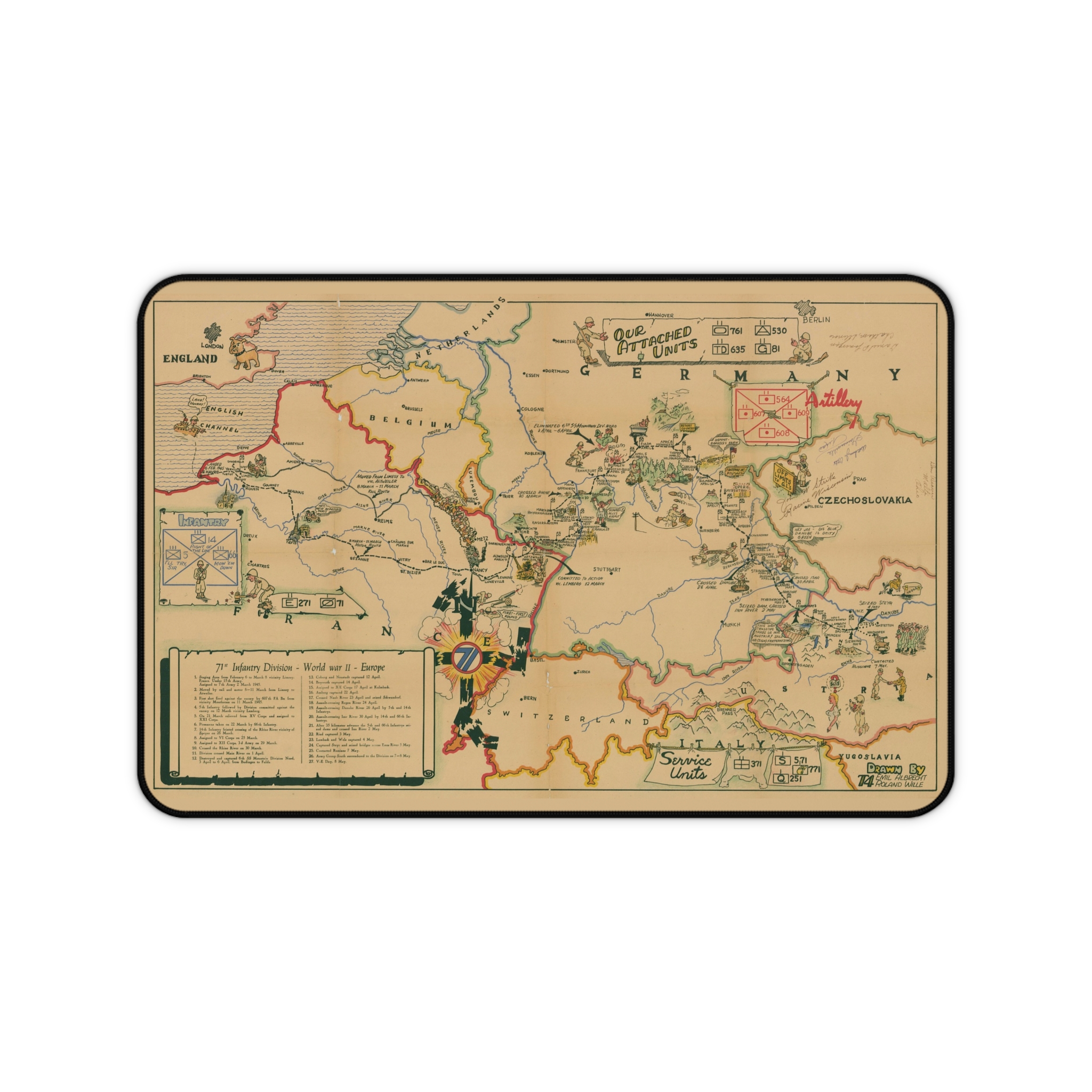 71st Infantry Division WWII Europe Map Desk Mat - view 2