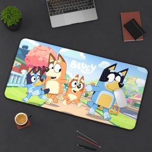 Bluey Desk Mat Mouse Pad – Kids TV Show Fan Art – Stitched Edges 3 Sizes